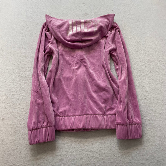 Juicy by Juicy Couture Women's Mauve Pink Velour Zip-Up Hoodie Ruffle Hem Size M