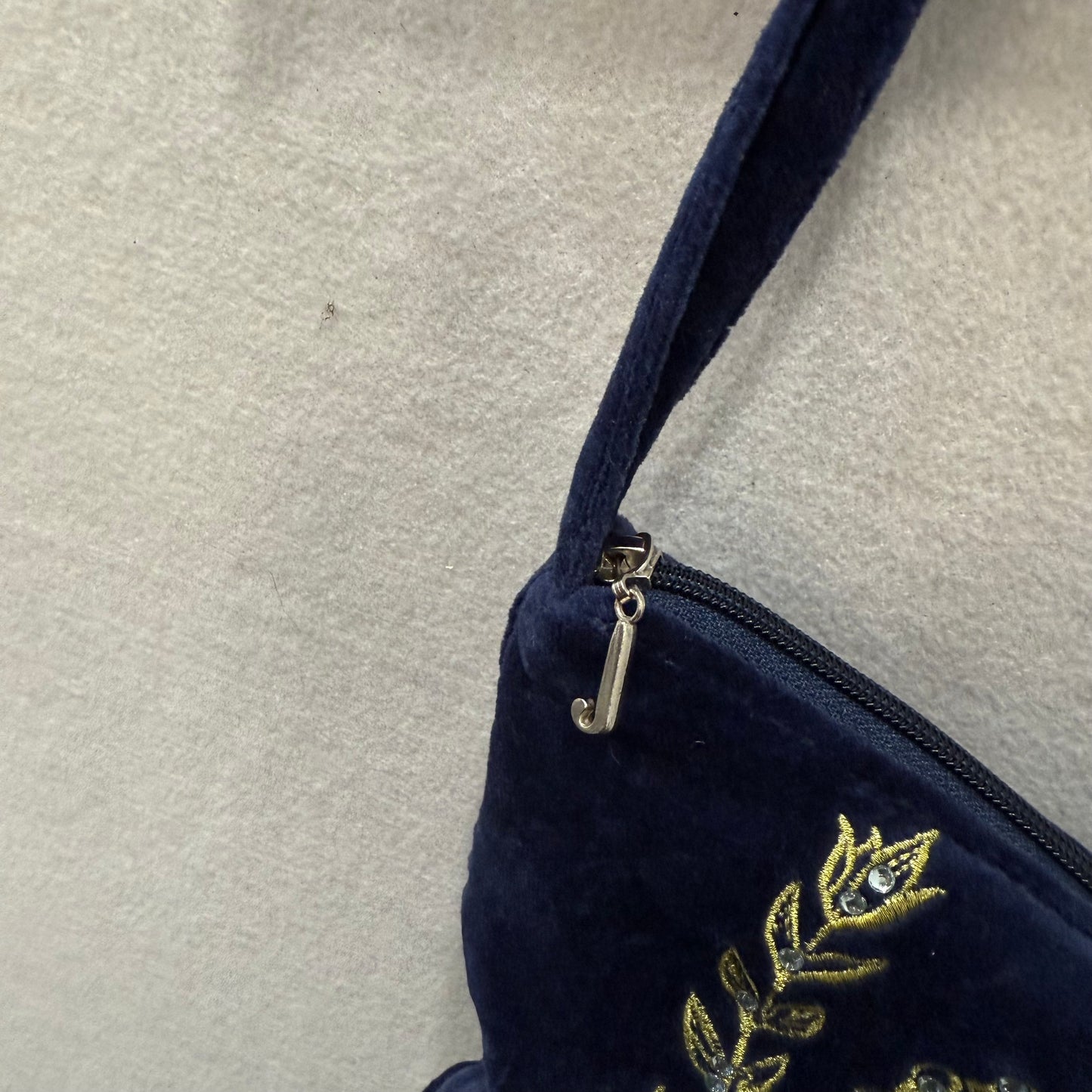 Juicy Couture Women's Navy Blue Velour Gold Embroidered Crown Shoulder Hobo Bag