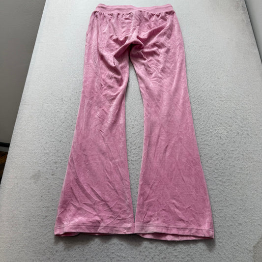 Vintage Juicy Couture Womens Pink Velour Flare Track Pant Pocket Dog Logo Size S