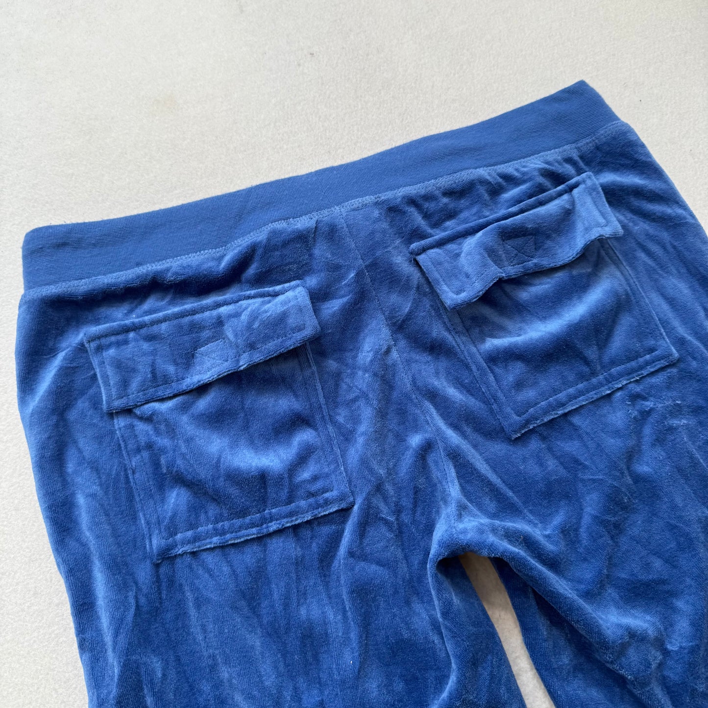 Juicy Couture Women's Royal Blue Velour Flared Track Pant Flap Pockets Size M