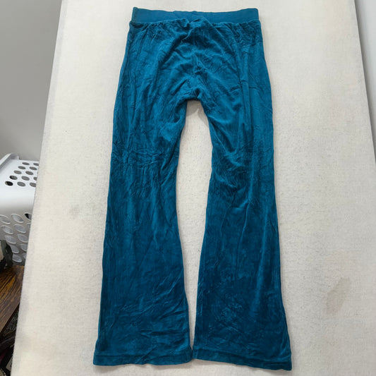 Vintage Juicy Couture Women Dark Teal Velour Flared Track Pant Loungewear Size L