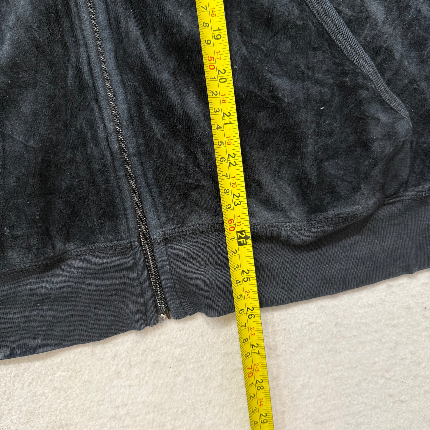 Vintage Juicy Couture Women's Black Velour Zip Up Hoodie Long Sleeves Y2K Size L