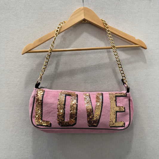 PINK Victoria's Secret Pink Velour Casual Wear Sequin Logo Shoulder Baguette Bag