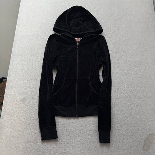 Vtg Juicy Couture Black Velour Tracksuit Set Embroidered Hoodie & Pant Size S