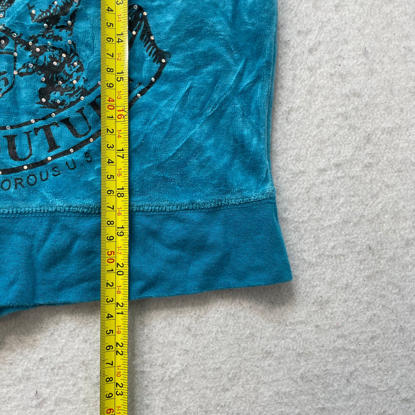 Vintage Juicy Couture Women's Turquoise Velour Zip-Up Hoodie Rhinestones Size L