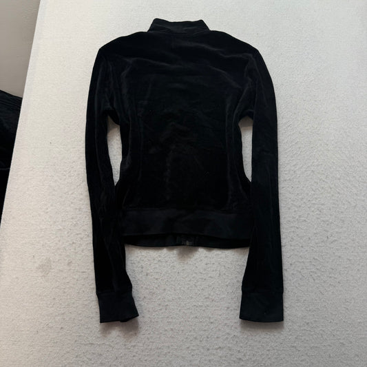 Juicy Couture Women's Black Velour Zip-Up Track Jacket Mock Neck Classic Size XL