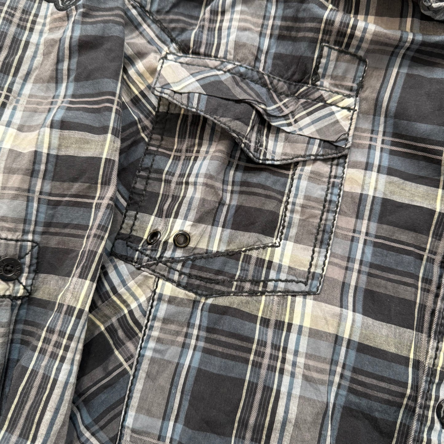 BKE Men's Black Plaid Slim Fit Stretch Shirt Western Pocket Button Up Size XXL