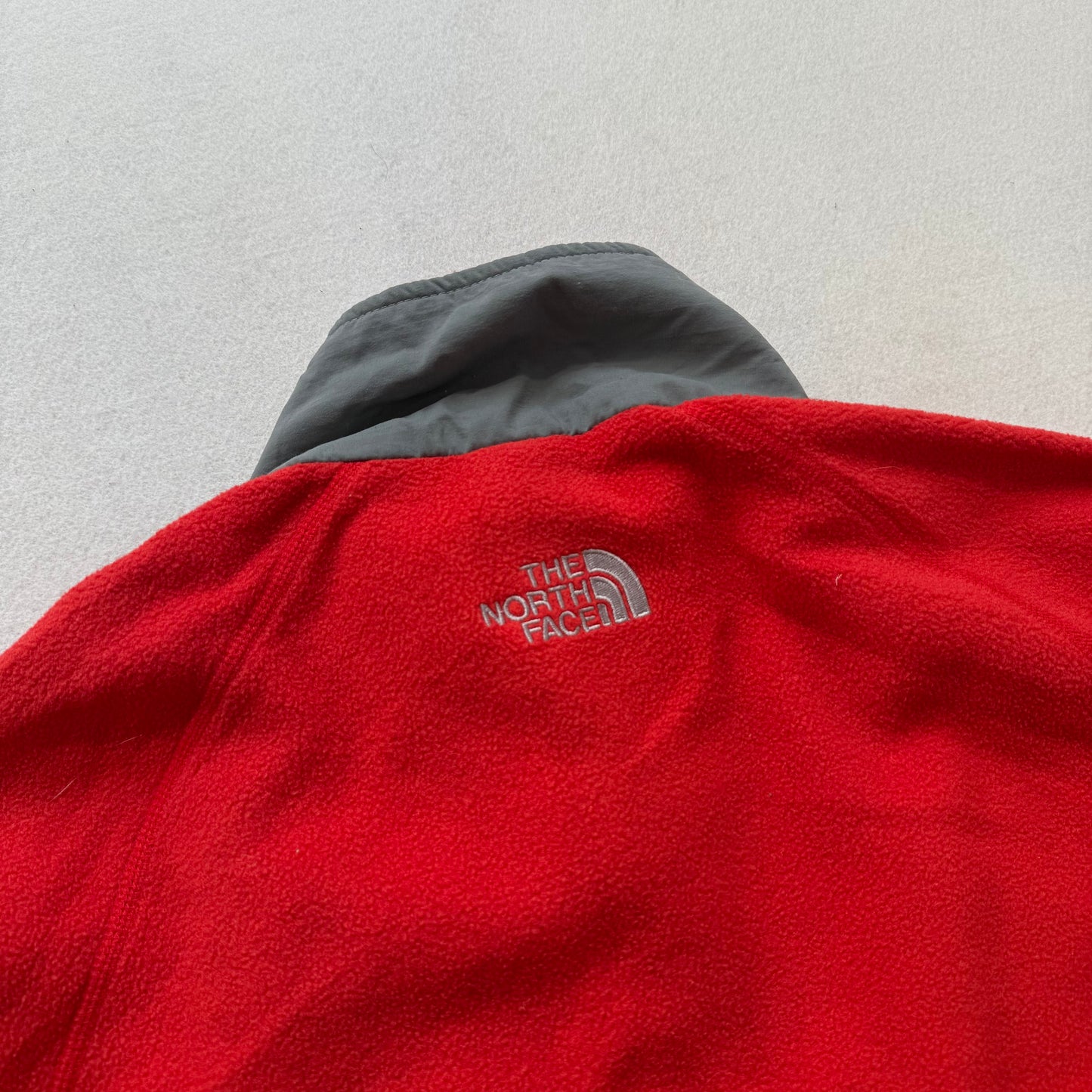 The North Face Unisex Red Gray Full Zip Fleece Jacket Pockets Streetwear Size M