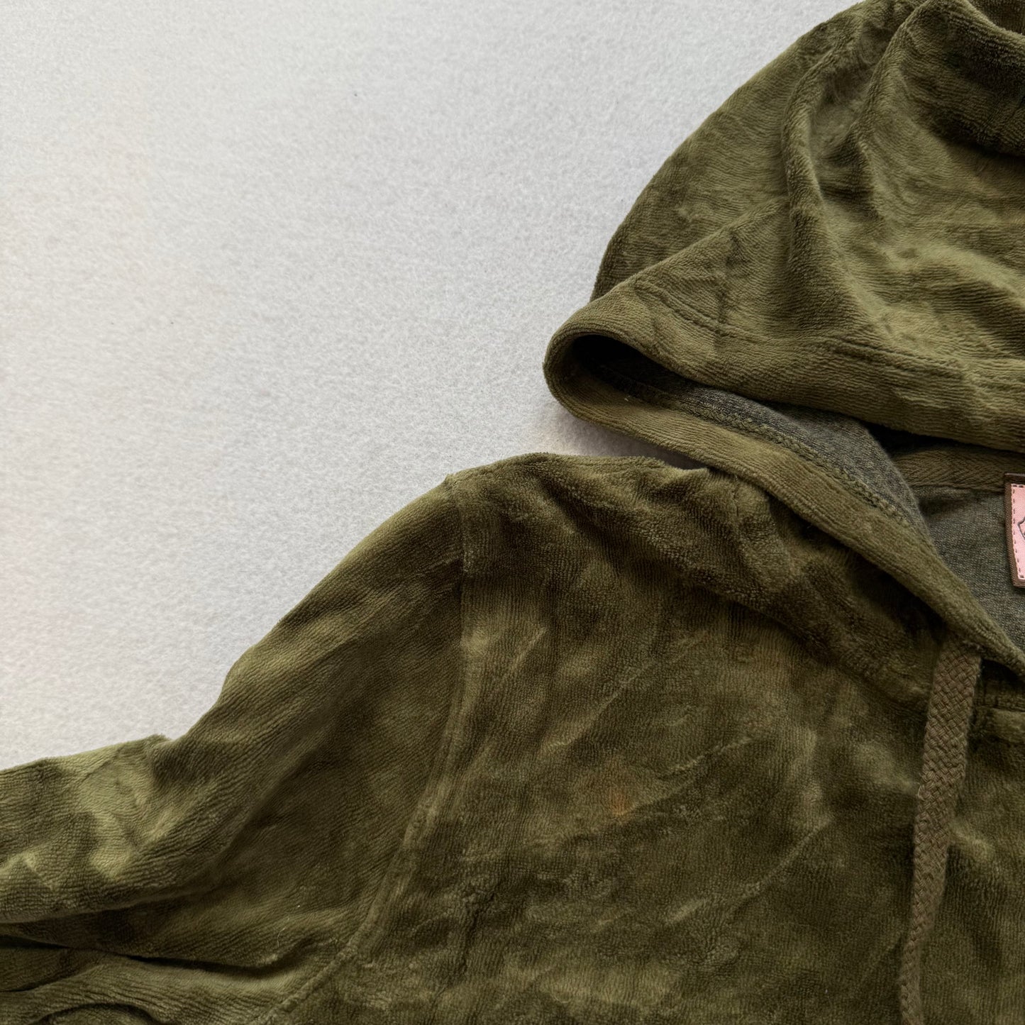 Vintage Juicy Couture Womens Olive Green Velour Zip-Up Hoodie Pockets Y2K Size S