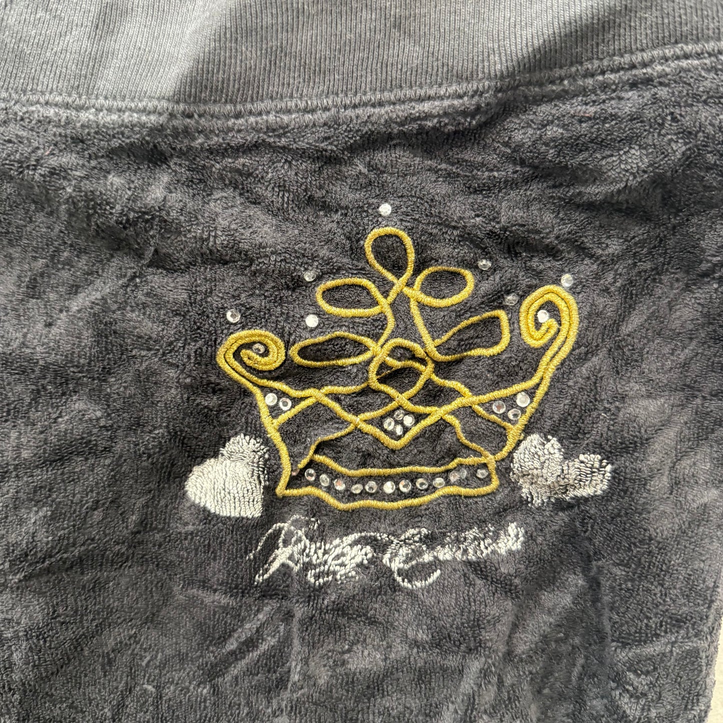 Vintage Juicy Couture Black Terrycloth Flared Track Pant Rhinestones Logo Size S