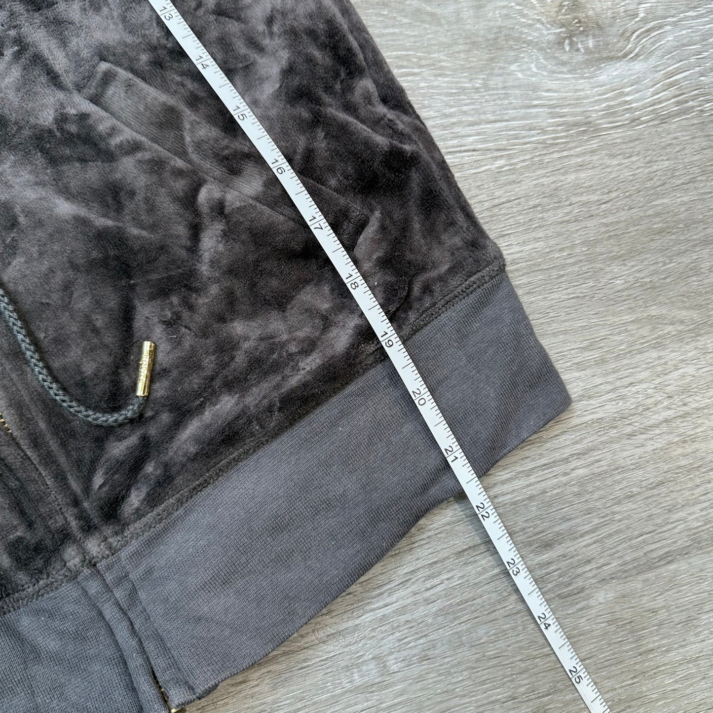 Juicy Couture Womens Charcoal Gray Velour Zip-Up Hoodie Drawstring Pocket Size S