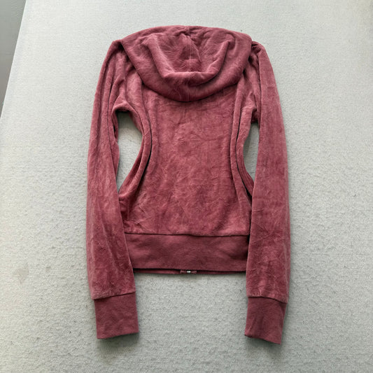Vintage Juicy Couture Women's Dusty Rose Velour Zip-Up Hoodie Drawstring Size S