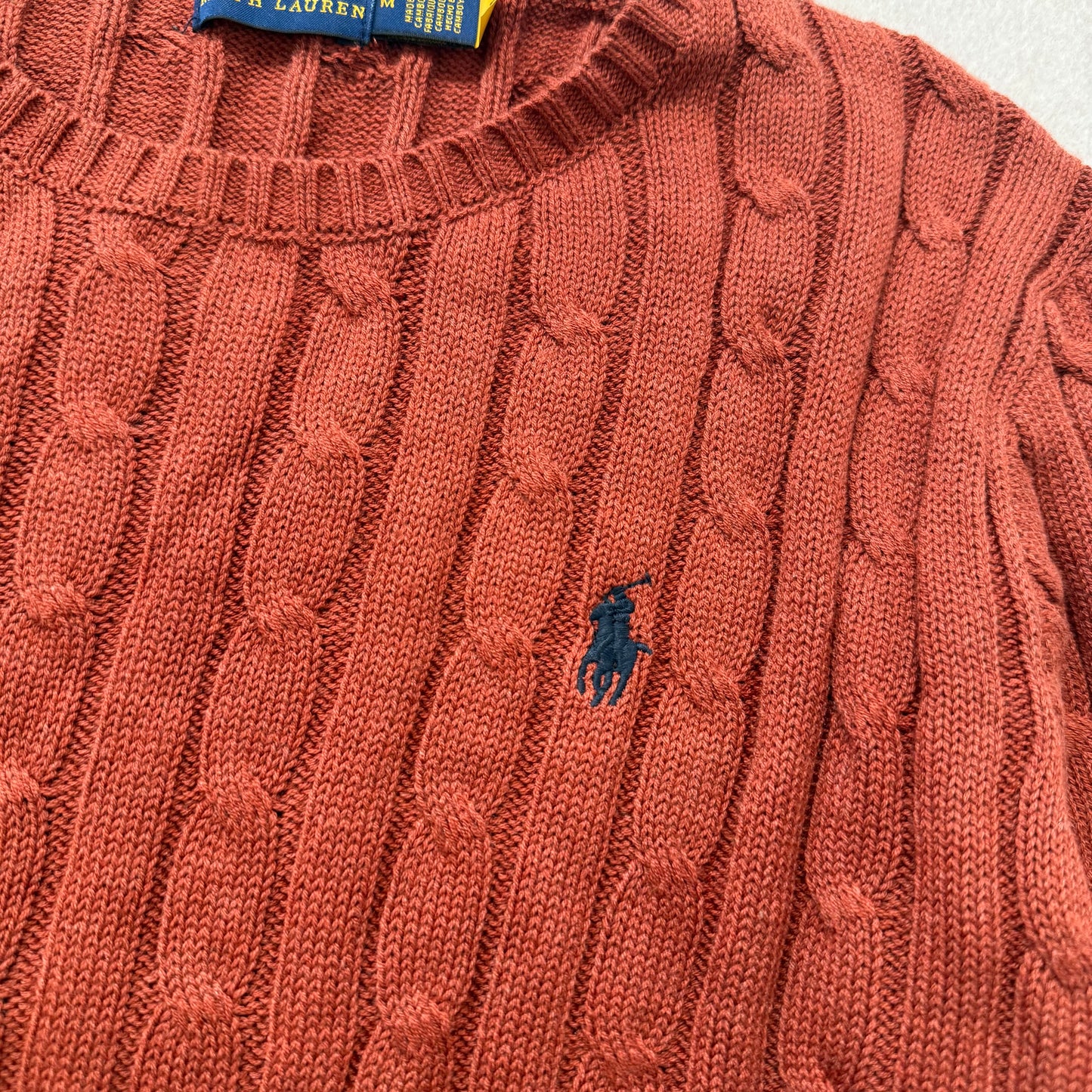 Polo Ralph Lauren Men's Terracotta Cable-Knit Sweater Crewneck Logo Size M NWT