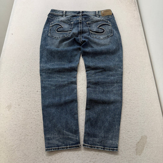 Silver Jeans Co. Womens Blue Boyfriend Jeans Fluid Denim Distressed Size W33xL25