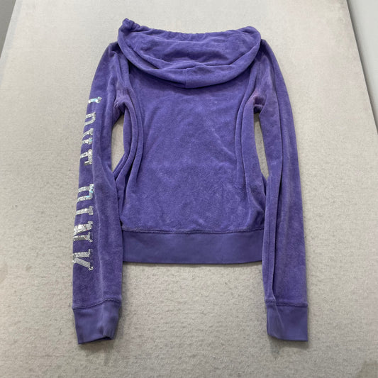 Victoria's Secret PINK Women Purple Velour Zip-Up Hoodie Sequin Logo Y2k Size L