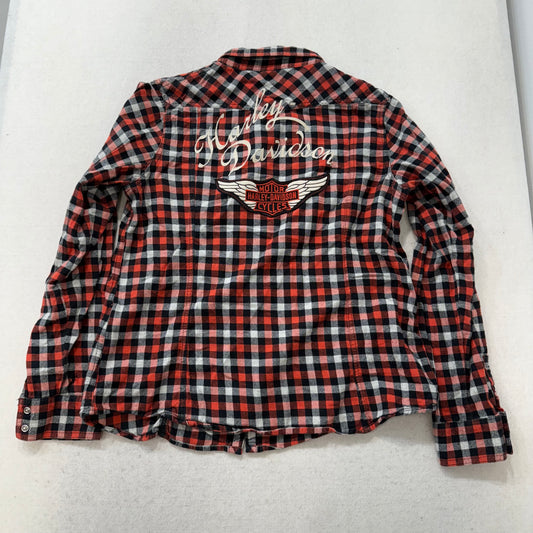Harley-Davidson Women's Red Black Cotton Button-Down Flannel Shirt Size XL