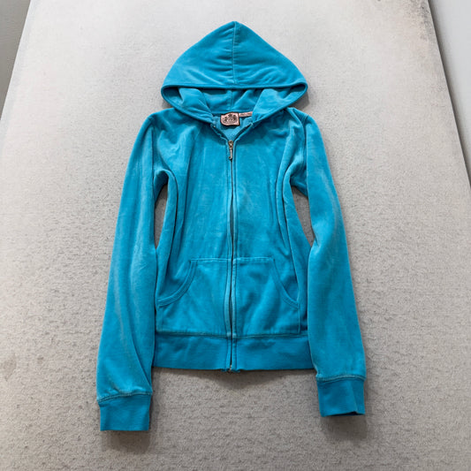 Vintage Juicy Couture Scottie Dogs Women's Cyan Velour Zip-Up Hoodie Logo Size S