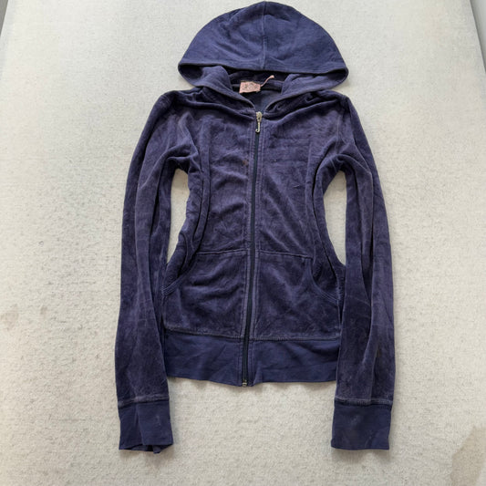 Juicy Couture Scottie Dogs Women's Navy Velour Zip-Up Hoodie Rhinestones Size M