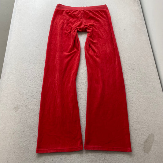 Juicy Couture Women's Red Velour Flared Leg Track Pant Drawstring Logo Size XS