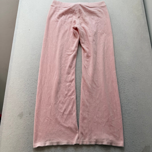 Juicy Couture Women's Pink Velour Flared Leg Track Pants Drawstring Logo Size M