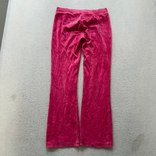Juicy Couture Women's Cerise Pink Flared Track Pant Rhinestone Crown Logo Size S