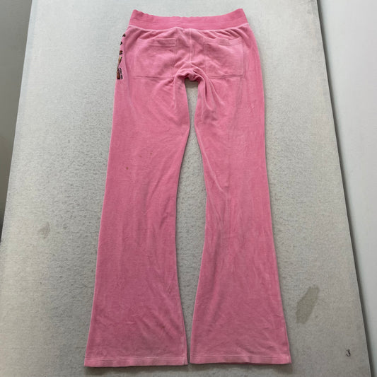 Victoria's Secret PINK Womens Pink Velour Flared Track Pants Sequin Logo Size S