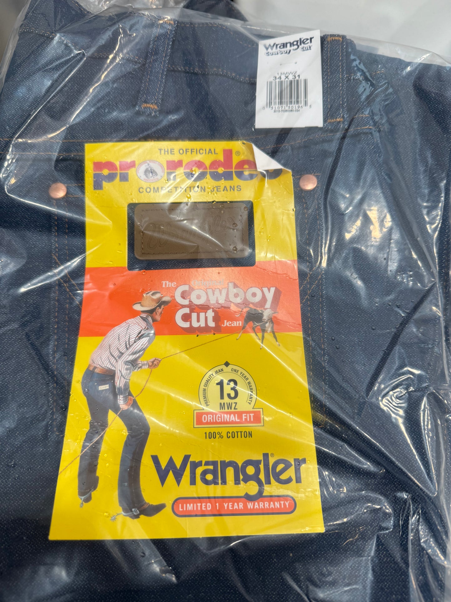 Wrangler Original Cowboy Cut 13MWZ Dark Indigo 100% Cotton Straight Leg Jeans Size 34x31