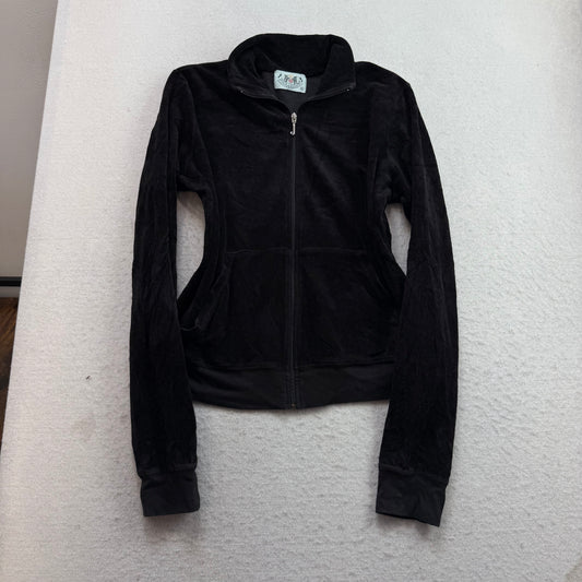2003 Vtg Juicy Couture Womens Black Velour Tracksuit Set Jacket & Pant Size XL/L
