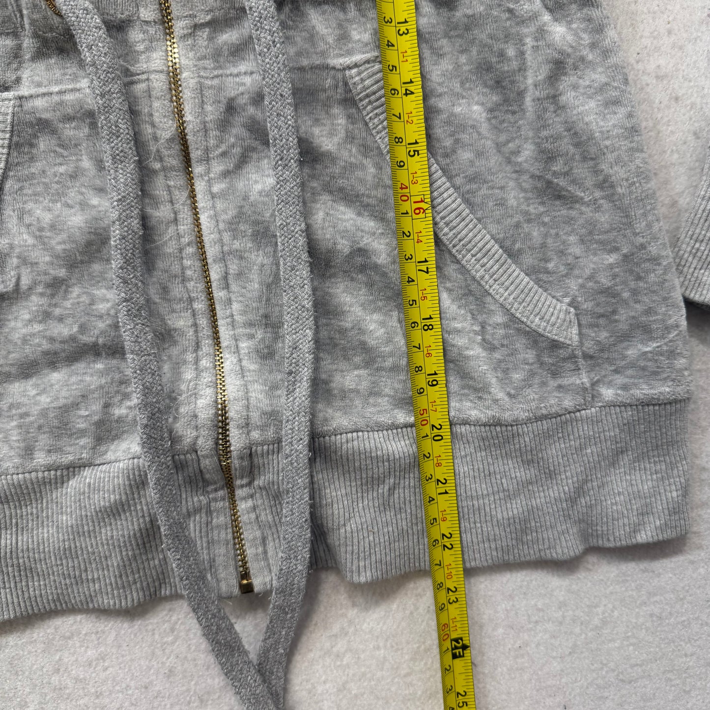Vintage Juicy Couture Zip Up Hoodie Velour Bow Cinched Drawstring Waist Size S