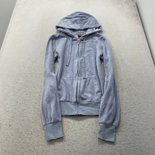 Vtg Juicy Couture Women's Pastel Blue Velour Tracksuit Set Hoodie & Pant Size S