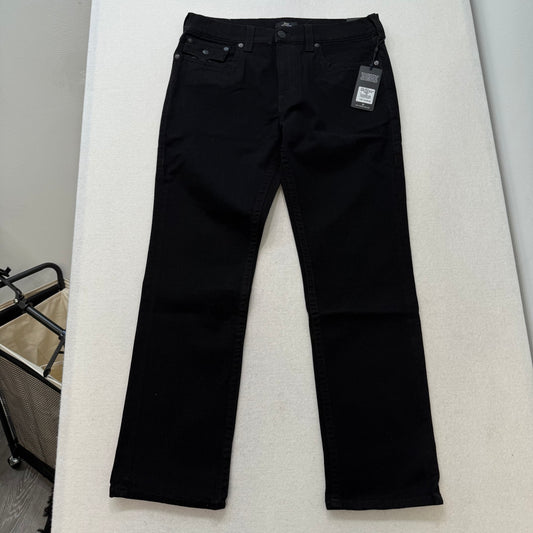 True Religion Ricky Black Denim Jeans Straight Leg Contrast Stitching Arcuate Flap Pockets Size W36 L32
