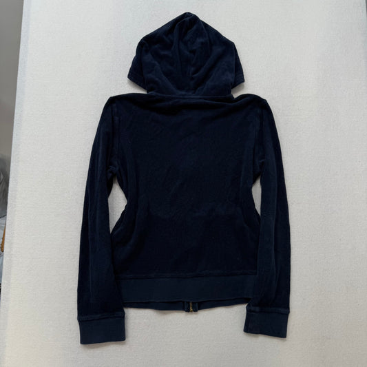 Vintage Juicy Couture navy terry cloth full zip hoodie with J zip rhinestone design size L