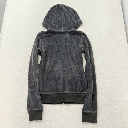 Hollister Women's Charcoal Velour Zip Up Hoodie Split Kangaroo Pockets Size XS