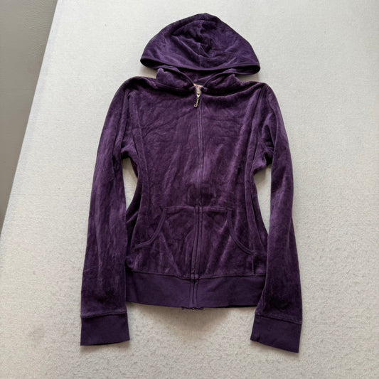 Vintage Juicy Couture Scottie Dogs Women Deep Purple Velour Zip-Up Hoodie Size S