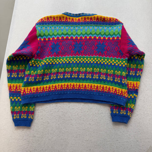 Liz Wear Women's Multicolor Cotton Geometric Knit Chunky Sweater Boxy Fit Size M