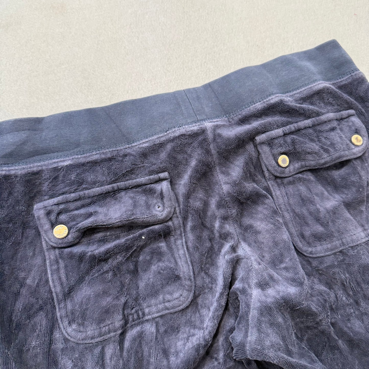 Vintage Juicy Couture Women's Navy Velour Flared Track Pant Studded Logo Size S