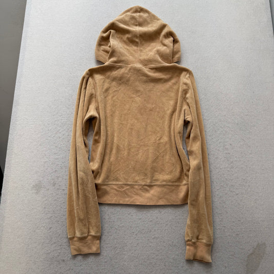 Juicy Couture Women's Camel Velour Zip Up Hoodie Kangaroo Pockets Preppy Size M
