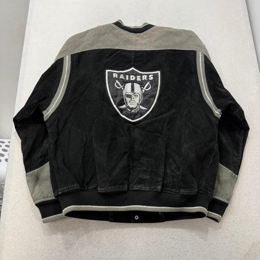 Vtg NFL Oakland Raiders Men's Black Gray Suede Bomber Jacket Patches Logo Size L