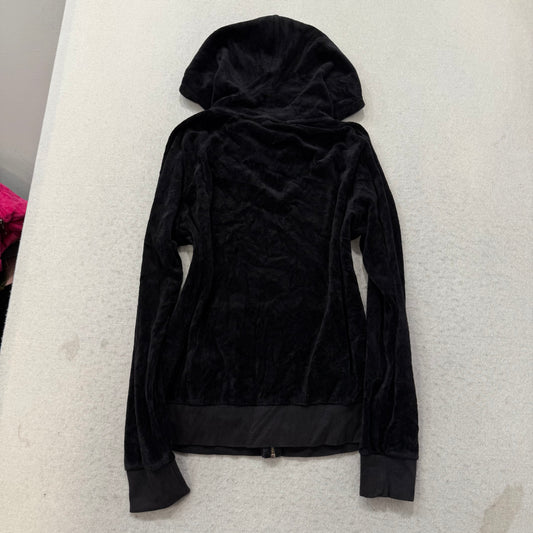 Juicy Couture Women's Black Velour Full Zip Hoodie Pockets Loungewear Y2k Size S