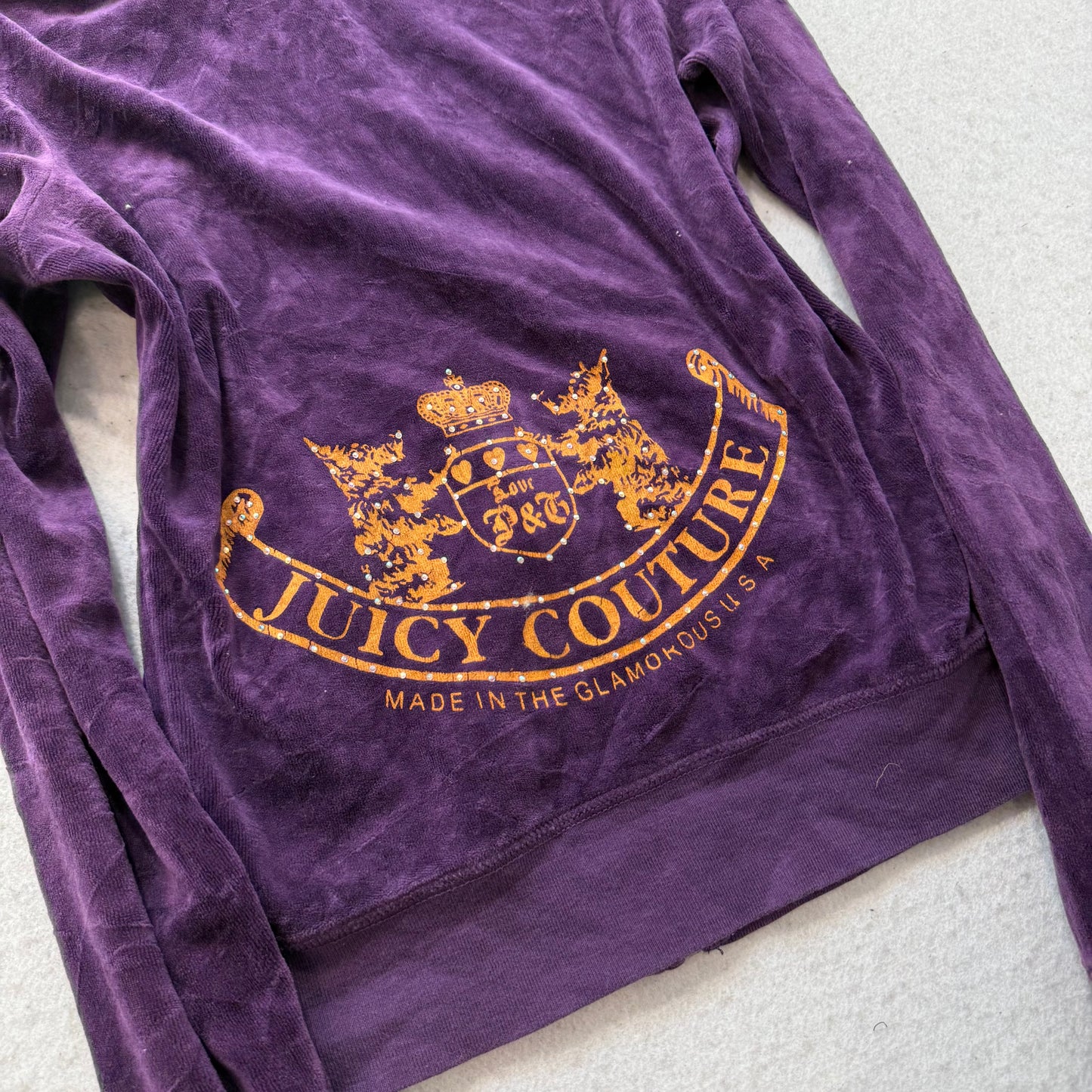 Juicy Couture Scottie Dogs Women's Purple Velour Zip-Up Hoodie Rhinestone Size M