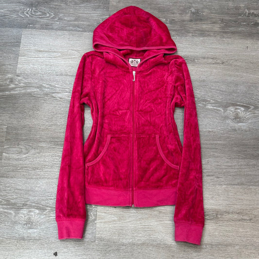 Vintage Juicy Couture Scottie Dogs Womens Hot Pink Velour Zip-Up Hoodie Logo - L