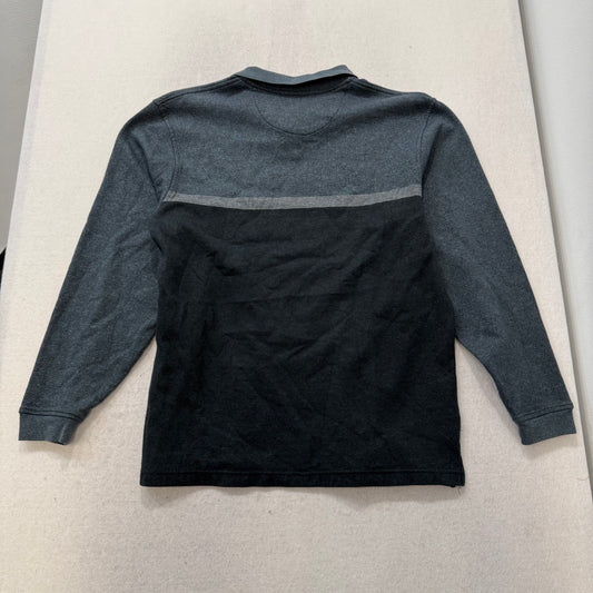 Van Heusen Gray Black Cotton Blend Polo Shirt Long Sleeves Ribbed Collar Size L