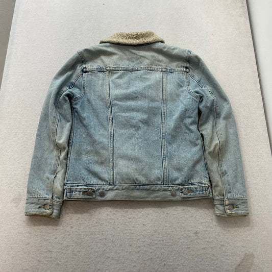 Levi's Women's Blue Light Wash Denim Trucker Jacket Sherpa Lined Pockets Size S