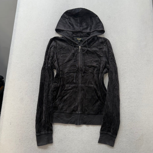 Juicy Couture Faded Black Velour Tracksuit Set Zip Up Hoodie & Flare Pant Size M