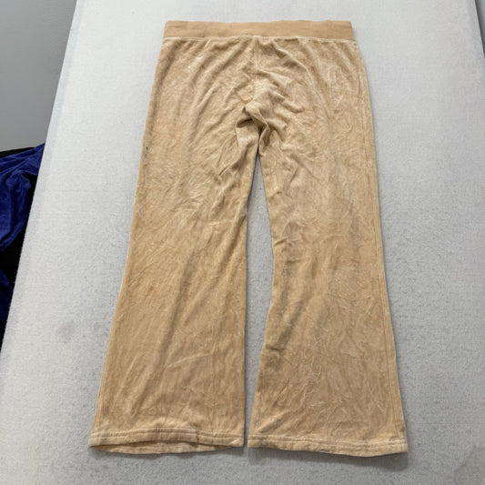 Bebe Women's Tan Velour Flared Wide Leg Track Pant Drawstring Loungewear Size M
