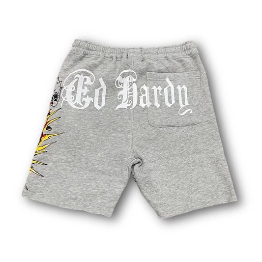 ED HARDY “Death Or Glory” GREY FLEECE SHORTS - Clean Curriculums
