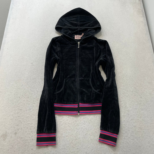 Vtg Juicy Couture Women's Black Velour Tracksuit Set Hoodie & Flared Pant Size S