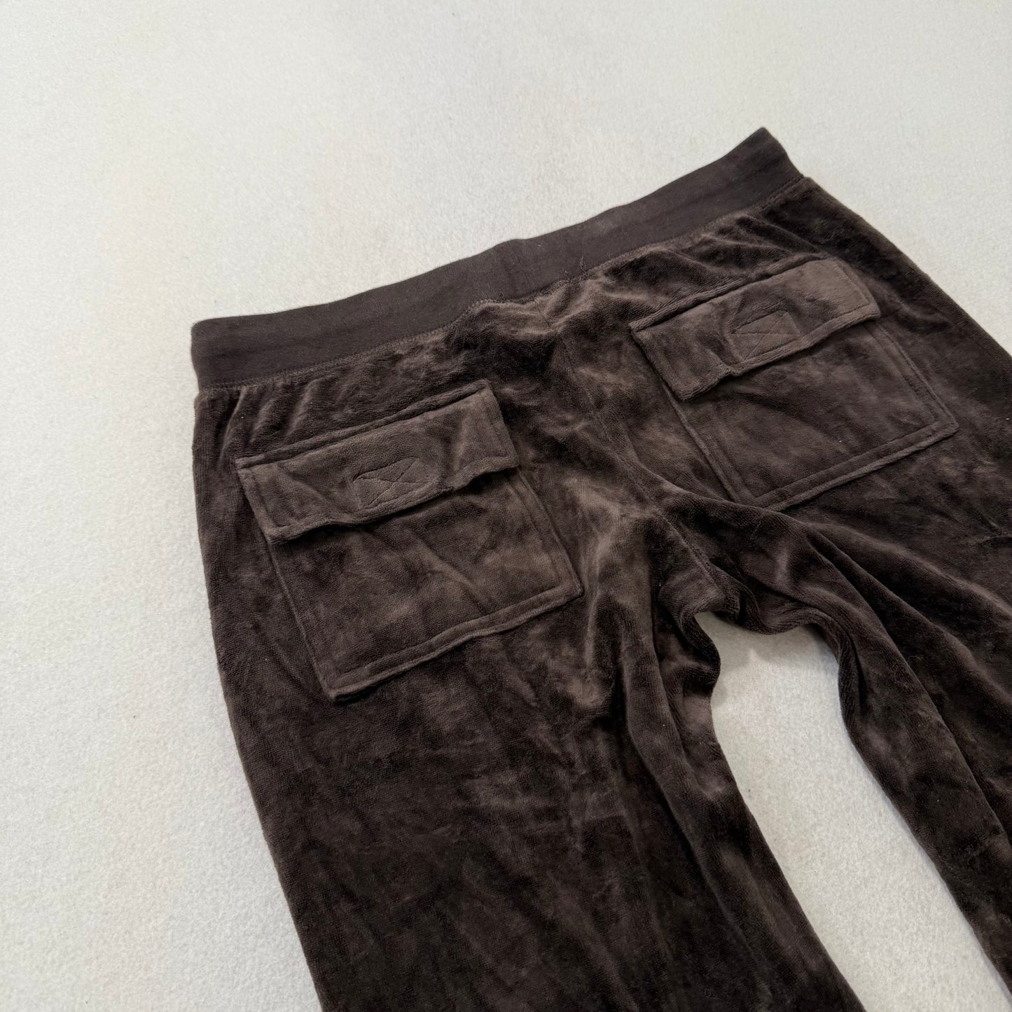 Juicy Couture Black Velour Flared Track Pants Back Pockets Drawstring Size S