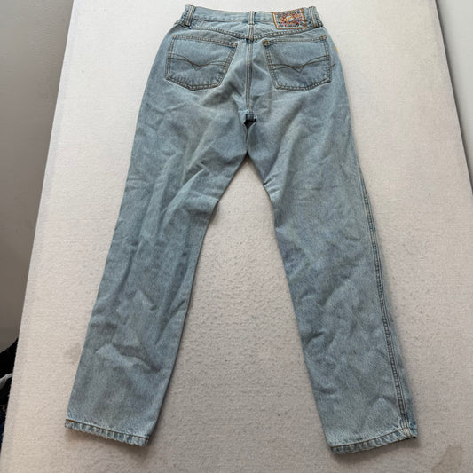 JouJou Womens Blue Denim Straight Jeans 3D Flower Embellished Pockets Size 9/10