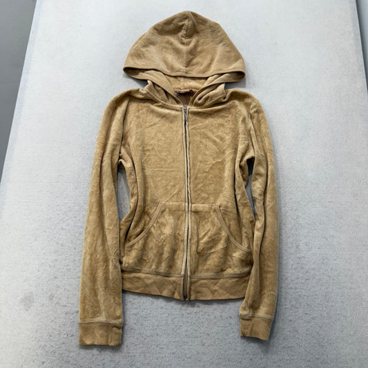 Vintage Juicy Couture Scottie Dogs Women's Camel Velour Hoodie Rhinestone Size L